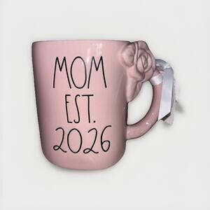 Rae Dunn "Mom EST 2026" Pink Coffee Mug Flower Rose Handle Mother's Day NEW